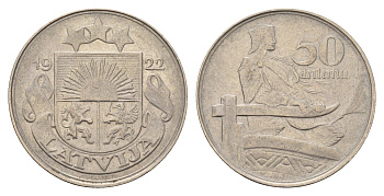 Латвия 50 сантимов 1922 год-тип KM 6 никель 4652-1127
