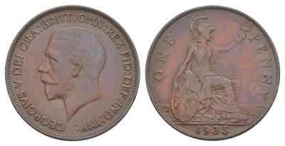 Великобритания 1 пенни 1935 Георг V (1910-1936) КМ 838, Spink 4055 бронза 4634-511