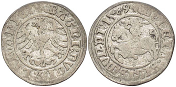 Польша 1/2 гроша (полугрош) 1509 Сигизмунд I Старый (1506-1548), вес 1,15 гр. серебро 1517-231