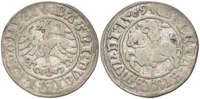 Польша 1/2 гроша (полугрош) 1509 Сигизмунд I Старый (1506-1548), вес 1,15 гр. серебро 1517-231