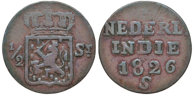 Нидерландская Восточная Индия 1/2 стуйвера 1826 S KM 285 медь 51-4116
