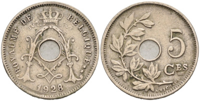 Бельгия 5 сантимов 1928 Belgique KM 66 медно-никель 46-822