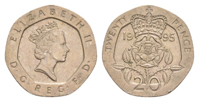 Великобритания 20 пенсов 1995 Елизавета II (1952-2022) KM 939, Spink 4361 (G2) медно-никель 4639-867