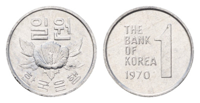 Южная Корея 1 вона 1970 роза шарона KM 4a алюминий UNC 4685-553