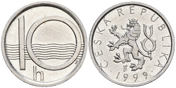 Чехия 10 геллеров 1999 KM 6 алюминий 4152-769