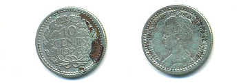 Нидерланды 10 центов 1925 Вильгельмина (1890-1948) KM 145 серебро 84-922