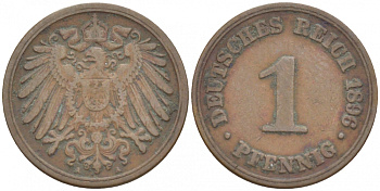 ГЕРМАНИЯ 1 ПФЕННИГ 1896 А KM 10, J. 10 медь 4532-522