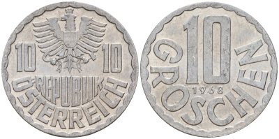 Австрия 10 грошей 1968 KM 2878 алюминий 4142-1031