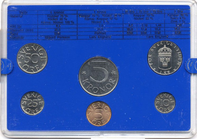 Швеция набор монетного двора из 6 монет 1981 в пластике, Карл XVI Густав (1973- ) KM MS19 UNC 7-5-7-183