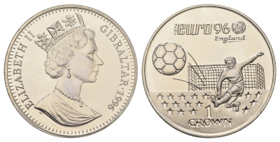Гибралтар 1 крона 1996 Чемпионат Европы по футболу 1996 KM 359 медно-никель BU 11-173-13