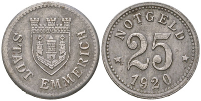 Эммерих 25 пфеннигов 1920 Funck 118.3, Men05 6537.3, Men18 8204.3 железо 4617-315