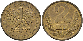 Польша 2 злотых 1979 MW KM 80.1 латунь    4189-126