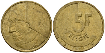 Бельгия 5 франков 1986 Belgie, Бодуэн I (1951-1993) KM 164 алюминиевая бронза 4601-233