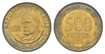 Чили 500 песо 2012 кардинал Рауль Сильва Энрикес (1907-1999) KM 235 биметалл 4523-1214