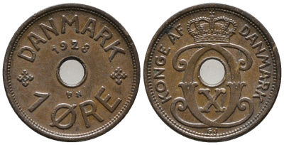 ДАНИЯ 1 ЭРЕ 1928 N; GJ, КРИСТИАН X (1912-1947) KM 826.2 бронза 66-155