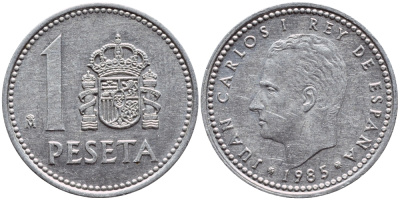 Испания 1 песета 1985 M, Хуан Карлос I (1975-2014) KM 821 алюминий 4398-731