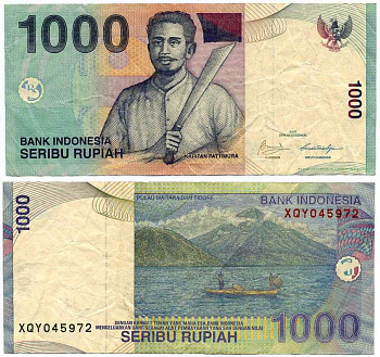 ИНДОНЕЗИЯ 1000 РУПИЙ 2000/2009 КАПИТАН ПАТТИМУРА Pick 141 бумага 7375-32-2-2