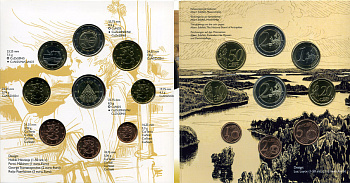 Финляндия евронабор из 8 монет + 2 евро юбилейная 2009 200 лет автономии (1809-2009), официальный набор в оригинальном буклете UNC 5-6-2-12