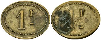 Франция 1 франк XIX-XX век ресторанный жетон латунь 4166-655