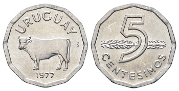Уругвай 5 сентесимо 1977 год-тип KM 73 алюминий UNC 4666-1254