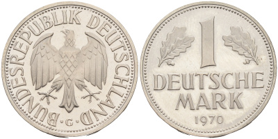 ФРГ 1 марка 1970 G J 385, KM 110 медно-никель  PROOF 1094-4-71