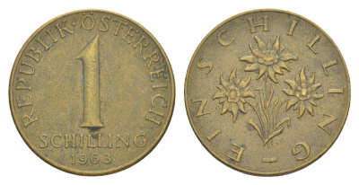Австрия 1 шиллинг 1963 KM 2886 алюминиевая бронза 4643-455