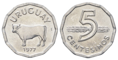 Уругвай 5 сентесимо 1977 год-тип KM 73 алюминий UNC 4666-1254