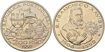 Португалия 200 эскудо 1997 445 лет со дня смерти святого Франциска Ксаверия KM 697 медно-никель UNC 4677-315
