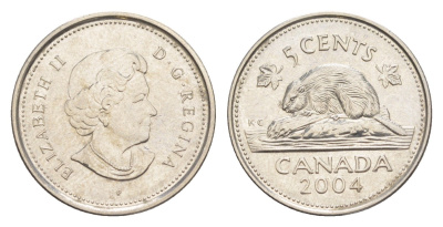 Канада 5 центов 2004 Елизавета II (1952-2022), бобр KM 491 сталь плакированная никелем aUNC 4647-1022