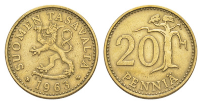 Финляндия 20 пенни 1963 KM 47 алюминиевая бронза 4648-355