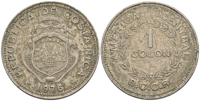 Коста-Рика 1 колон 1976 KM 86.4, Schoen 45 медно-никель 4117-711