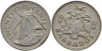 Барбадос 25 центов 1981 ветряная мельница Моргана Льюиса KM 13 медно-никель 4398-414