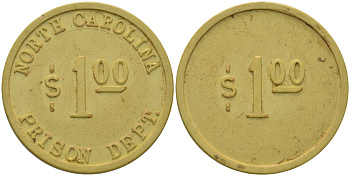 США, тюремное управление Северной Каролины тюремный жетон в 1 доллар ND (1962-1963) пластик 118-514