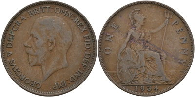 Великобритания 1 пенни 1934 Георг V (1910 - 1936) KM 838 бронза 4144-844