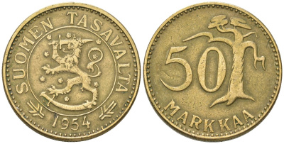 Финляндия 50 марок 1954 H KM 40 алюминиевая бронза 4586-822