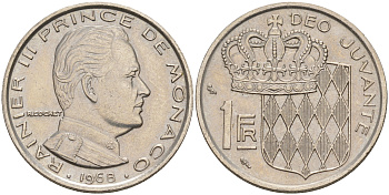 Монако 1 франк 1968 Ренье III (1949-2005) KM 140 никель 190-532