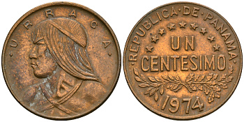 Панама 1 сентесимо 1974 Уррака KM 22 бронза 4608-658