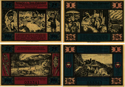 ХЕССИШ-ОЛЬДЕНДОРФ НАБОР ИЗ 2 БАНКНОТ (75 ПФЕННИГОВ И 1 МАРКА) 1921 1 ОКТЯБРЯ 1921, НОТГЕЛЬД, ЗЕМЛЯ НИЖНЯЯ САКСОНИЯ, РЕГИОН ХАМЕЛЬ-ПИРМОНТ Keller 606.1 бумага 6318-24-3-1