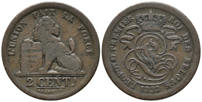 БЕЛЬГИЯ 2 САНТИМА 1833 BELGES KM 4.1 медь 34-1117