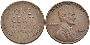 США 1 ЦЕНТ 1949 ЛИНКОЛЬН KM А132 медь цинк 218-529