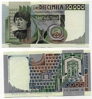 Италия 10000 лир 1984 Мужской портрет Андреа дель Кастаньо Pick 106c aUNC 7204-25-1