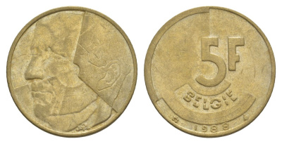 Бельгия 5 франков 1988 Belgie, Бодуэн I (1951-1993) KM 164 медь алюминий никель 4633-833