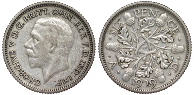 Великобритания 6 пенсов 1929 Георг V (1910-1936) KM 832, Spink 4040 серебро 4178-361