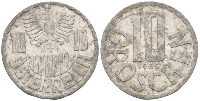 Австрия 10 грошей 1965 KM 2878 алюминий 60-847