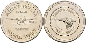 Канада, Гандер жетон 1989 1 авиационный доллар, Harrow In-Flight Refueller никель 4590-826