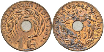 Нидерландская Индия 1 цент 1945 р KM 317 бронза 212-734