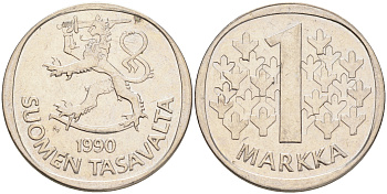 ФИНЛЯНДИЯ 1 МАРКА 1990 M KM 49а медно-никель 4556-843