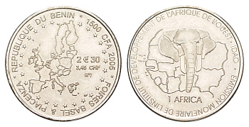 Бенин 1500 франков 2005 Евро, тираж 2.5000 экземпляров KM 44 медно-никель BU 4646-541