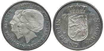 Нидерланды 1 гульден 1980 на коронацию Беатрикс, 30 апреля 1980 KM 200 никель 72-1527