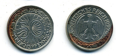 Германия 50 рейхспфеннигов 1927 A KM 49, J. 324 никель 58-155